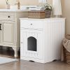 Wooden Pet House Cat Litter Box Enclosure with Drawer, Side Table, Indoor Crate, - Default