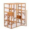 Outdoor Cat Enclosure, Large Wood Cat Cage with Sunlight Top Panel, Perches, Sleeping Boxes, Pet Playpen, Orange - Orange