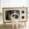 Purr-View Retro TV Cat Condo with Jute Scratching Pad & Washable Mat - white