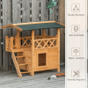 Indoor/Outdoor Cat House 2-Story Wooden Kitten Condo With Balcony Roof - Wood Color - 30"x20"x29"