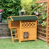Indoor/Outdoor Cat House 2-Story Wooden Kitten Condo With Balcony Roof - Natural Wood - 30"x20"x29"