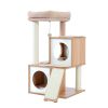Cat Tree Wood Cool Sisal Scratching Post Kitten Furniture Plush Condo Playhouse with Dangling Toys Cats Activity Centre Beige - as Pic
