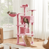 54" Double Condo Cat Tree with Scratching Post Tower, Pink - Pink
