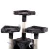 Multi-Level Cat Tree Tower House with Play Tunnel and Dangling Interactive Toy - Grey With Paw print