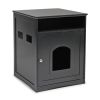 Cat's Wooden House Indoor Feline Condo Toilet Litter Box Hideaway Beside Table Nightstand;  Black - Black