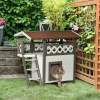 Indoor/Outdoor Cat House 2-Story Wooden Kitten Condo With Balcony Roof - White - 30"x20"x29"