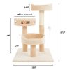 3-Tier Cat Tree - 2 Carpeted Napping Perches, Sisal Rope Scratching Post, Hanging Mouse, and Interactive Cheese Wheel Toy by (Tan) - Beige
