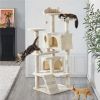 54.5" Double Condo Cat Tree with Scratching Post Tower - Beige - 70in