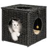 Rattan Cat Litter,Cat Bed with Ball and Cushion,Black - Default