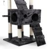Sturdy Cat Tree Furniture for Multiple Cats with Flannel Covered 2 Condo Elevated Platform Activity Gift (Beige/Grey) XH - Grey