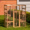 Outdoor Cat Enclosure, Large Wood Cat Cage with Sunlight Top Panel, Perches, Sleeping Boxes, Pet Playpen, Orange - Orange