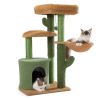Cactus Cat Tree Cat Tower with Sisal Covered Scratching Post;  Cozy Condo;  Plush Perches and Fluffy Balls for Indoor Cats XH - Green+Brown
