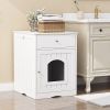 Wooden Pet House Cat Litter Box Enclosure with Drawer, Side Table, Indoor Crate, - Default