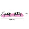 Bone Shaped Plastic Pet Double Diner with Stainless Steel Bowls, Pink and - Default