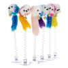 Cartoon Pet Cat Toy Stick Feather Rod Mouse Toy With Mini Bell Cat Catcher Teaser Interactive Cat Toy - White