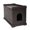 Cat Washroom Bench;  Wood Litter Box Cover with Spacious Inner;  Ventilated Holes;  Removable Partition;  Easy Access - Chocolate Brown
