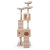 Multi-Level Cat Tree Tower House with Play Tunnel and Dangling Interactive Toy - Beige