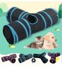 Cat 3-Way Tube Tunnels Collapsible Cat Play Tent Interactive Toy Maze with Balls and Bells - Blue