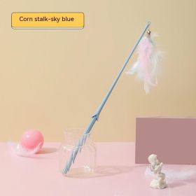 Corn Cat Teaser Feather Bell Rod (Option: Corn Blue-Independent Opp Packaging)