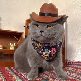 Cat Decorative Hat Pet Headwear Western (Option: Hat navy blue triangle scarf-M)