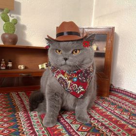 Cat Decorative Hat Pet Headwear Western (Option: Cowboy hat red triangle scar-M)