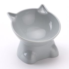 Nordic Style Pet Bowl Protective Cervical Kneeling High Foot Anti-tumble Plastic Oblique Mouth (Option: Blue Gray)