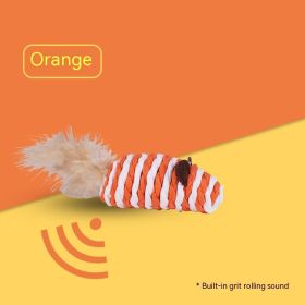 Pet Supplies Sound Grinding Feather Paper String Mouse Toy (Color: Orange)